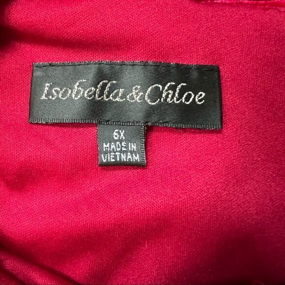 Isobella & Chloe Red Velvet Puffy Shoulder Sleeveless Girls 6X Dress - Picture 7 of 8